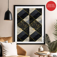 Black & Gray Geometric Artwork With Golden Shade | Abstract Fashion Artwork #00678