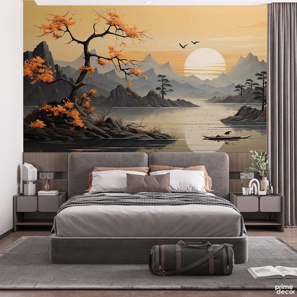 Haze & Sienna Dry Flower Tree | Landscape Wallpaper Mural - Prime Décor