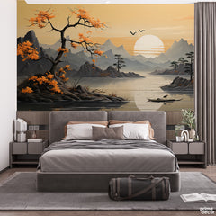 Haze & Sienna Dry Flower Tree | Landscape Wallpaper Mural - Prime Décor