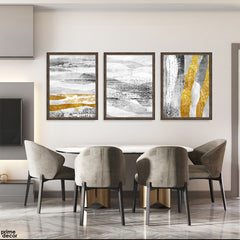 Monochrome Slate & Gilded Horizon (3 Panel) Abstract Wall Art