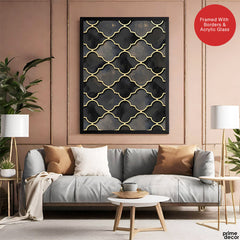 Black & Gray Geometric Shapes Artwork With Golden Lines | Abstract Fashion Artwork #00680