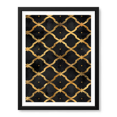 Black & Gold Geometric Shapes Artwork With Golden Lines | Abstract Fashion Artwork #00681