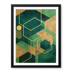 Abstract Green & Beige Artwork With Golden Lines | Abstract Fashion Artwork #00683