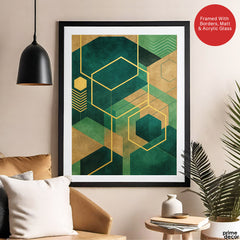 Abstract Green & Beige Artwork With Golden Lines | Abstract Fashion Artwork #00683