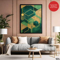 Abstract Green & Beige Artwork With Golden Lines | Abstract Fashion Artwork #00683