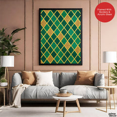Abstract Green & Beige Geometric Artwork With Golden Lines | Abstract Fashion Artwork #00684
