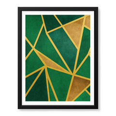 Green & Beige Geometric Shapes Artwork With Golden Lines | Abstract Fashion Artwork #00685