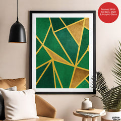 Green & Beige Geometric Shapes Artwork With Golden Lines | Abstract Fashion Artwork #00685