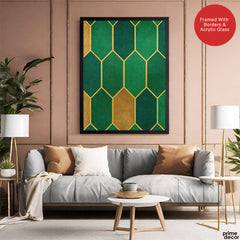 Green & Beige Geometric Artwork With Golden Lines | Abstract Fashion Artwork #00686