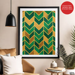 Green & Brown Geometric Artwork With Golden Lines | Abstract Fashion Artwork #00687