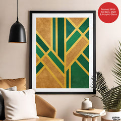 Green & Brown Artwork With Golden Lines | Abstract Fashion Artwork #00688