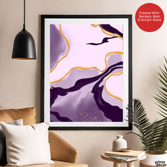 Abstract Pink & Purple Artwork With Golden Lines | Abstract Fashion Artwork #00689