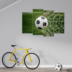 Macro Football Shot In Net (4 Panel) Sports Wall Art - Prime Décor