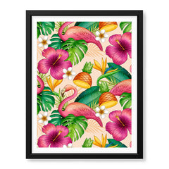 Beautiful Floral Design With Pink Birds | Abstract Floral Artwork #00697