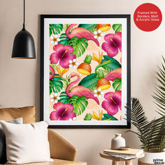Beautiful Floral Design With Pink Birds | Abstract Floral Artwork #00697