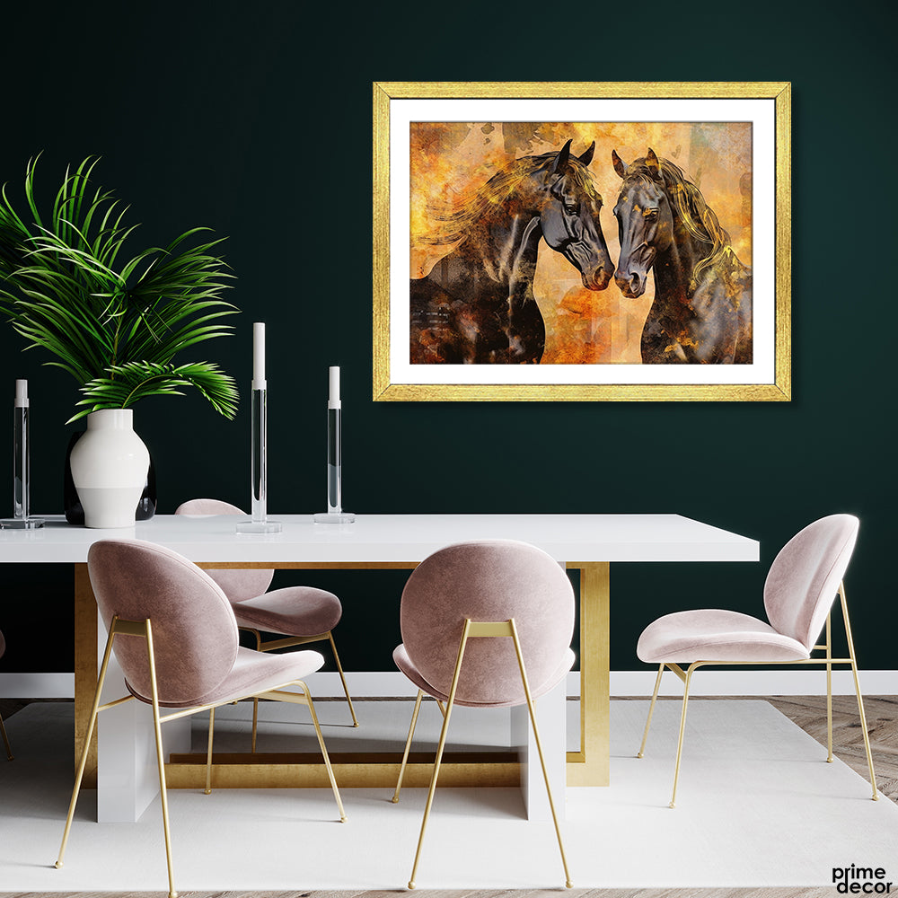 Ironside Horses With Rustic Orange Splash (Single Panel) Animal Wall Art - Prime Décor