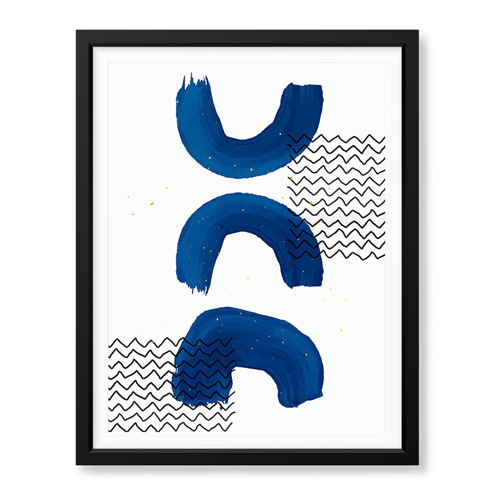 Black Lines Over Blue Paint Strokes With White Background | Abstract Office Artwork #0069 - Prime Décor