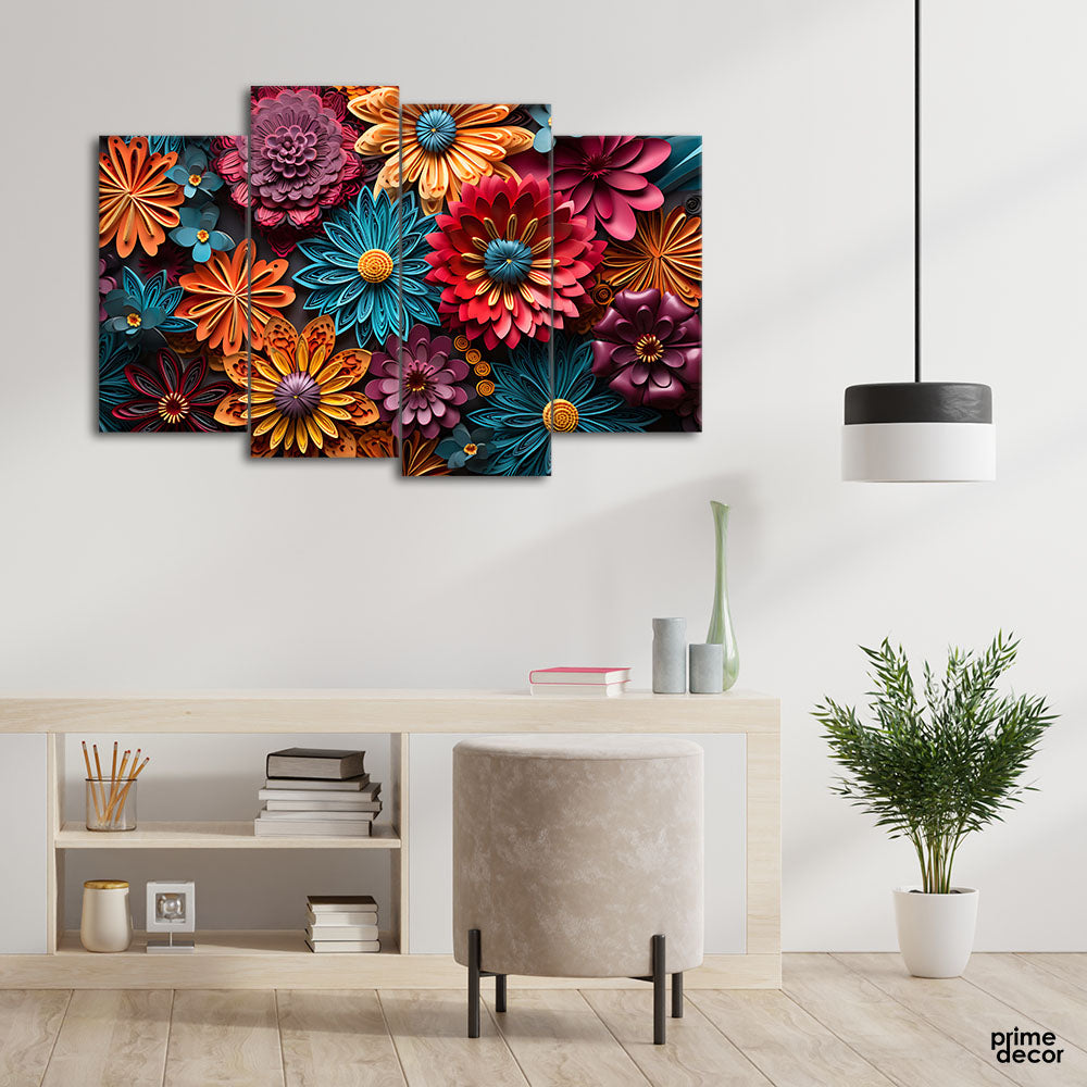 Sprinkling Bouquet of Daisies (4 Panel) | Floral Wall Art - Prime Décor