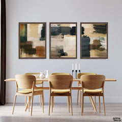 Beige, Charcoal & Ochre Textured Block Abstract (3 Panel) Contemporary Wall Art