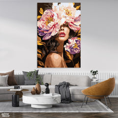Abstract Artwork Of Girl's Face With Colorful Flowers (Single Panel) Fashion Wall Art