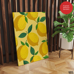 Lemon Fruit Pattern Artwork Over Yellow Background | Abstract Floral Artwork #00701