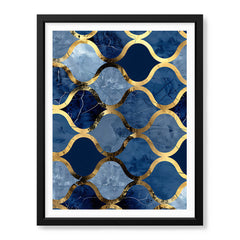Gray & Blue Artwork With Golden Lines | Abstract Signature Artwork #00704