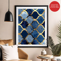 Gray & Blue Artwork With Golden Lines | Abstract Signature Artwork #00704