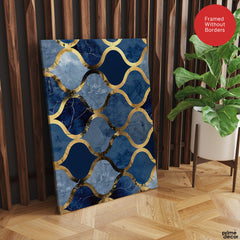 Gray & Blue Artwork With Golden Lines | Abstract Signature Artwork #00704