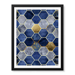 Gray & Blue Geometric Artwork With Golden Lines | Abstract Signature Artwork #00705