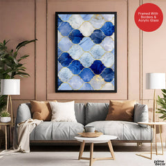 Blue & Gold Marble Style Quatrefoil Pattern | Abstract Signature Artwork #00707