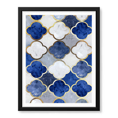 Blue Gray & Gold Marble Style Quatrefoil Pattern | Abstract Signature Artwork #00708