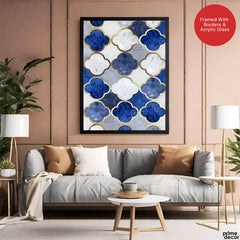 Blue Gray & Gold Marble Style Quatrefoil Pattern | Abstract Signature Artwork #00708