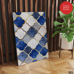 Blue Gray & Gold Marble Style Quatrefoil Pattern | Abstract Signature Artwork #00708