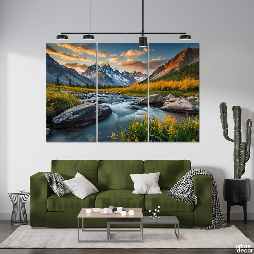 Lake Closeup With Shining Mountains In The Background (3 Panel) Nature Wall Art - Prime Décor