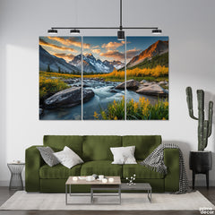 Lake Closeup With Shining Mountains In The Background (3 Panel) Nature Wall Art - Prime Décor