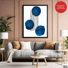 Black Lines Over Blue Paint Strokes With White Background | Abstract Office Artwork #0070 - Prime Décor