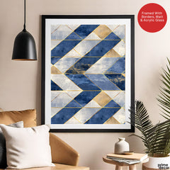 Blue & Gray Mystic Marble Style Pattern With Gold Lines | Abstract Signature Artwork #00711