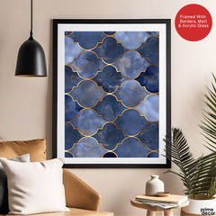 Blue Color Shades Mystic Marble Style Pattern With Gold Lines | Abstract Signature Artwork #00712