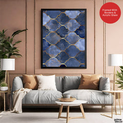 Blue Color Shades Mystic Marble Style Pattern With Gold Lines | Abstract Signature Artwork #00712