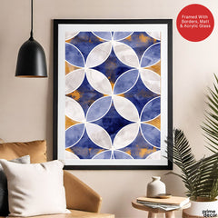 Blue & Beige Marble Style Pattern With Gold Shades | Abstract Signature Artwork #00713