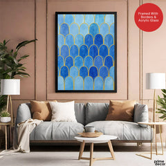 Beautiful Blue Shades Artwork With Golden Lines | Abstract Fashion Artwork #00716