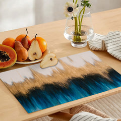 Deep Teal Blue & Pastel Beige Abstract Strokes Style | Table Runner and Placemat Set