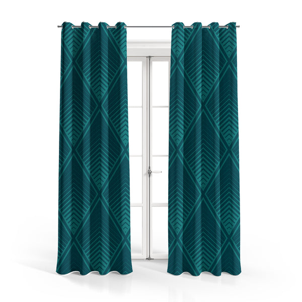 Cyan Textured Geometric Pattern | Abstract Curtains #072 - Prime Décor