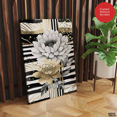Gold & Grey Folwers With Colorful Background | Abstract Floral Artwork #0072 - Prime Décor