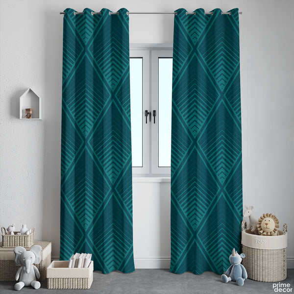 Cyan Textured Geometric Pattern | Abstract Curtains #072 - Prime Décor