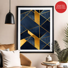 Mystic Marble Series Geometric Shape - Blue & Gold | Abstract Signature Artwork #00744
