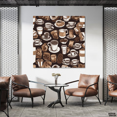 Pastel Brown Coffee Cups & Beans (Single Panel) Cafe Wall Art - Prime Décor