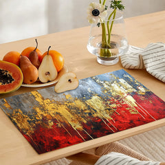 Wine Red & Grey with Rustic Dripping Gold | Table Runner and Placemat Set