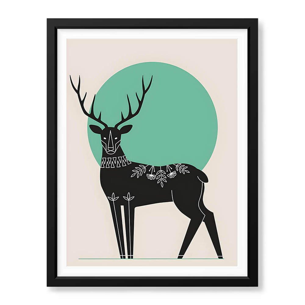 Deer With Beautiful Art Over Green & Beige Background | Abstract Animal Artwork #0076 - Prime Décor