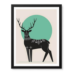 Deer With Beautiful Art Over Green & Beige Background | Abstract Animal Artwork #0076 - Prime Décor